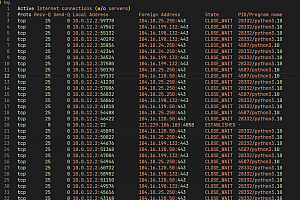 python使用aiohttp构建了一个web-api,使用uptimerobot进行状态监测的时候,出现了大量CLOSE-WAIT状态的链接,如何解决?